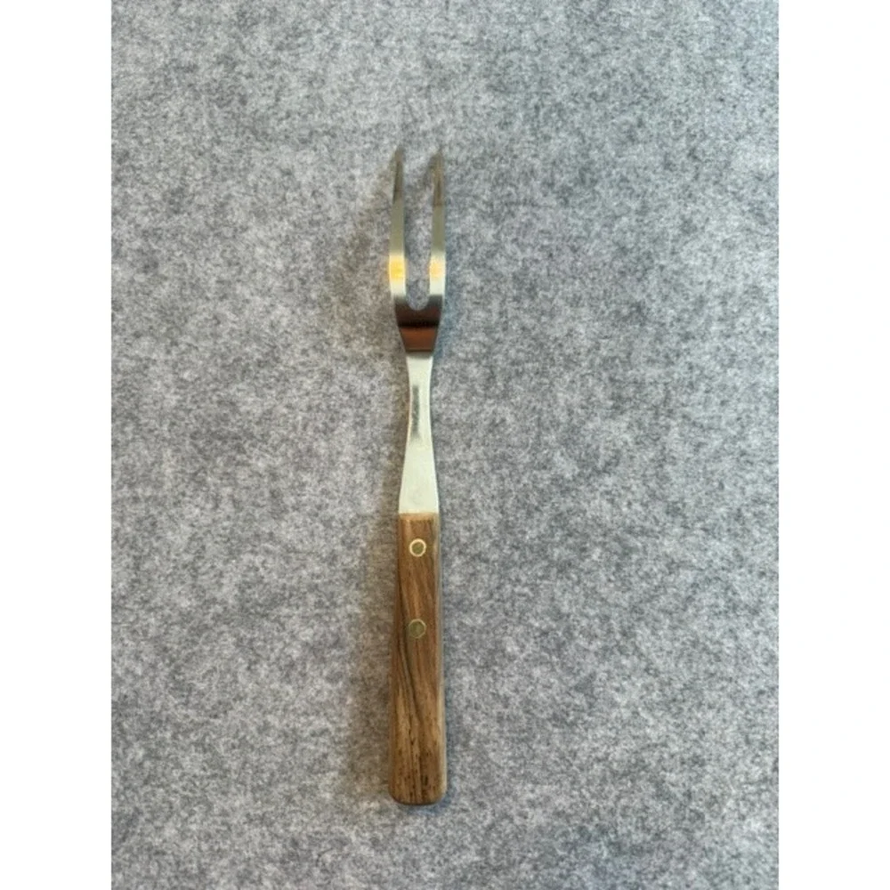 Vintage Flint Meat Carving Fork 10.75in Brown Excellent Wood Handle USA